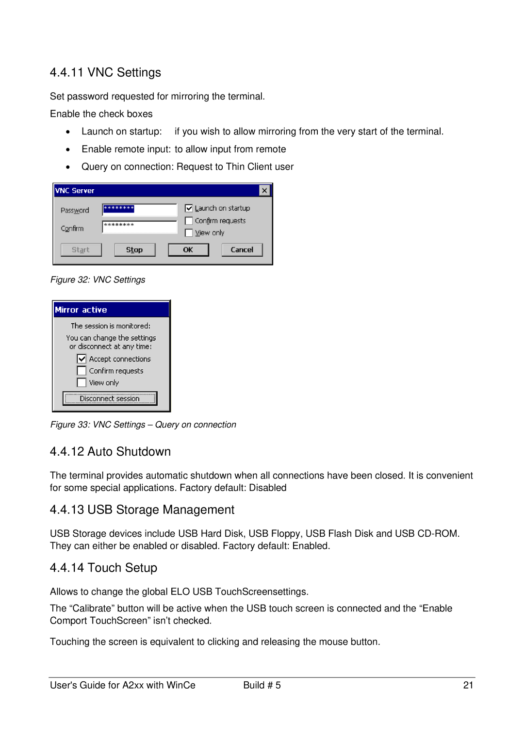 Microsoft A2xx manual VNC Settings, Auto Shutdown, USB Storage Management, Touch Setup 