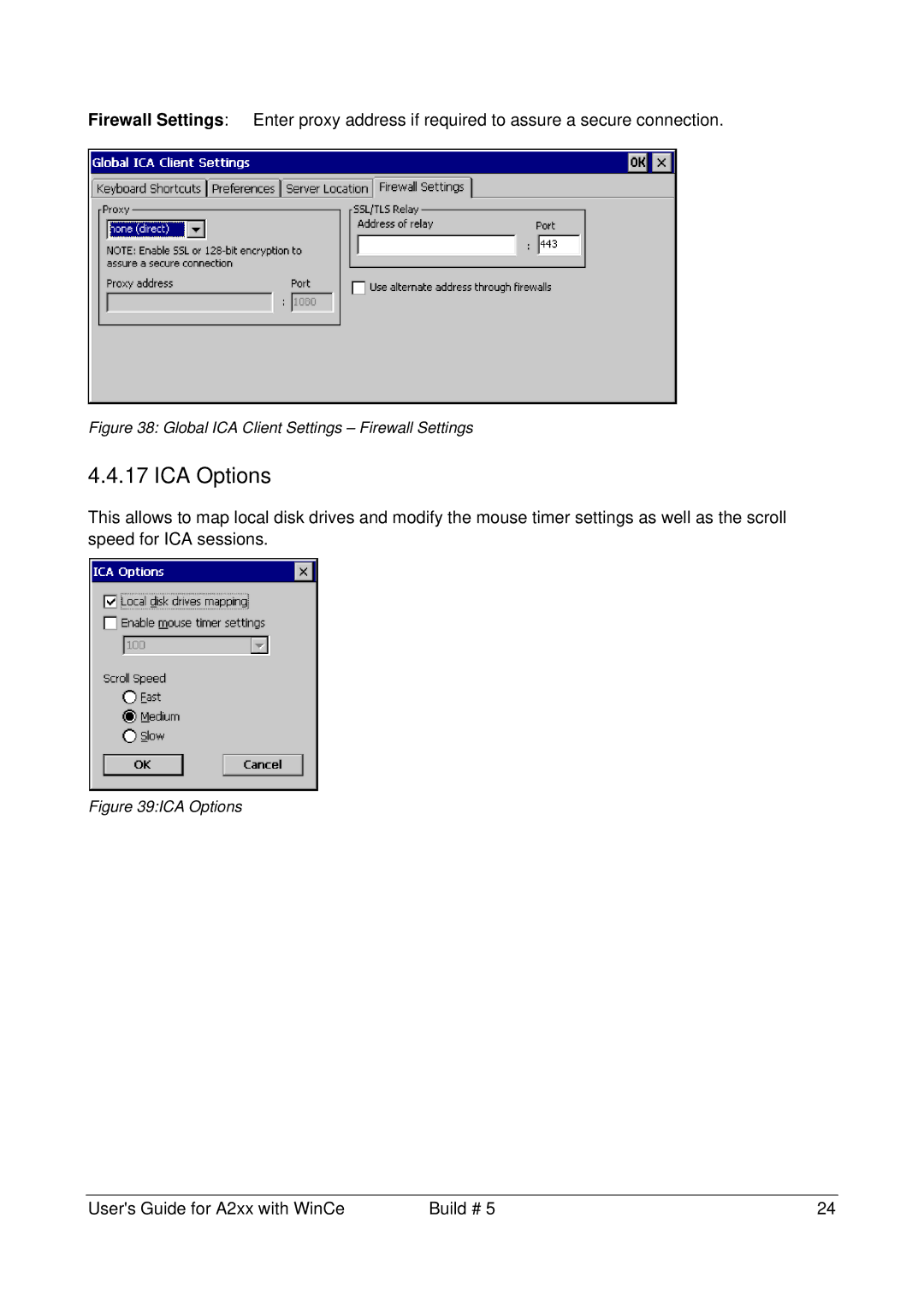 Microsoft A2xx manual ICA Options, Global ICA Client Settings Firewall Settings 