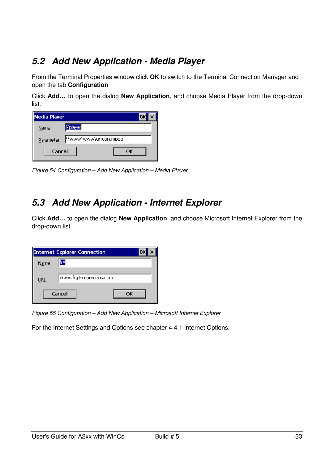 Microsoft A2xx manual Add New Application Media Player, Add New Application Internet Explorer 