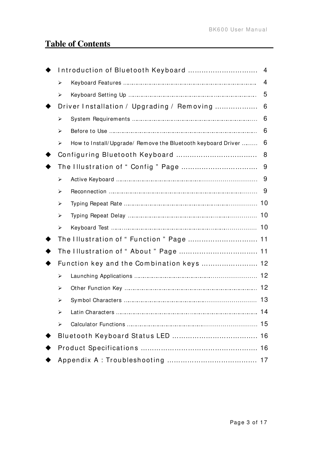 Microsoft BK600 user manual Table of Contents 