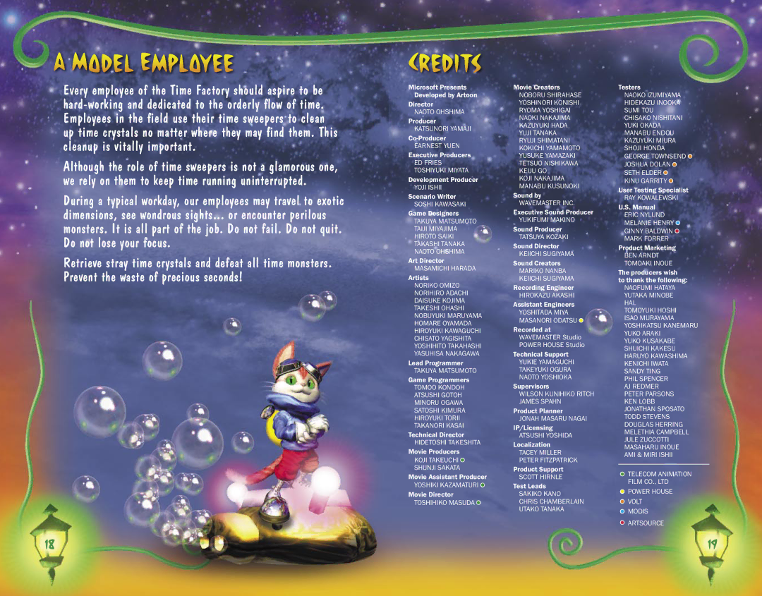 Microsoft Blinx The Time Sweeper for Xbox manual Model Employee, Credits 