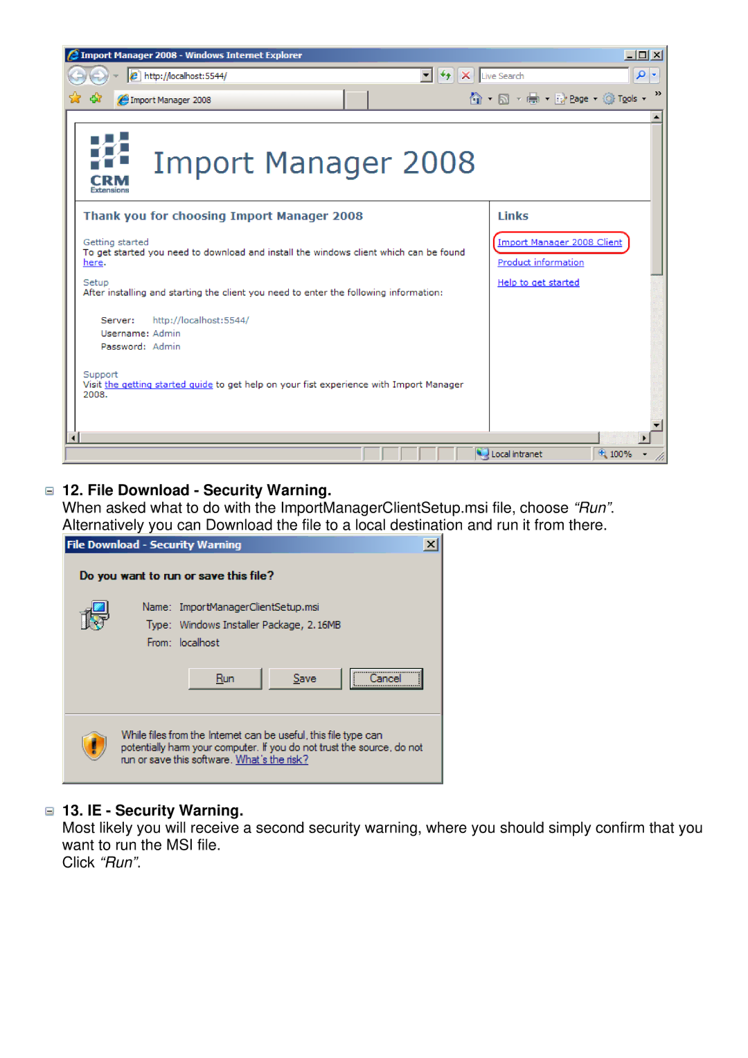 Microsoft C360 manual File Download Security Warning, IE Security Warning 