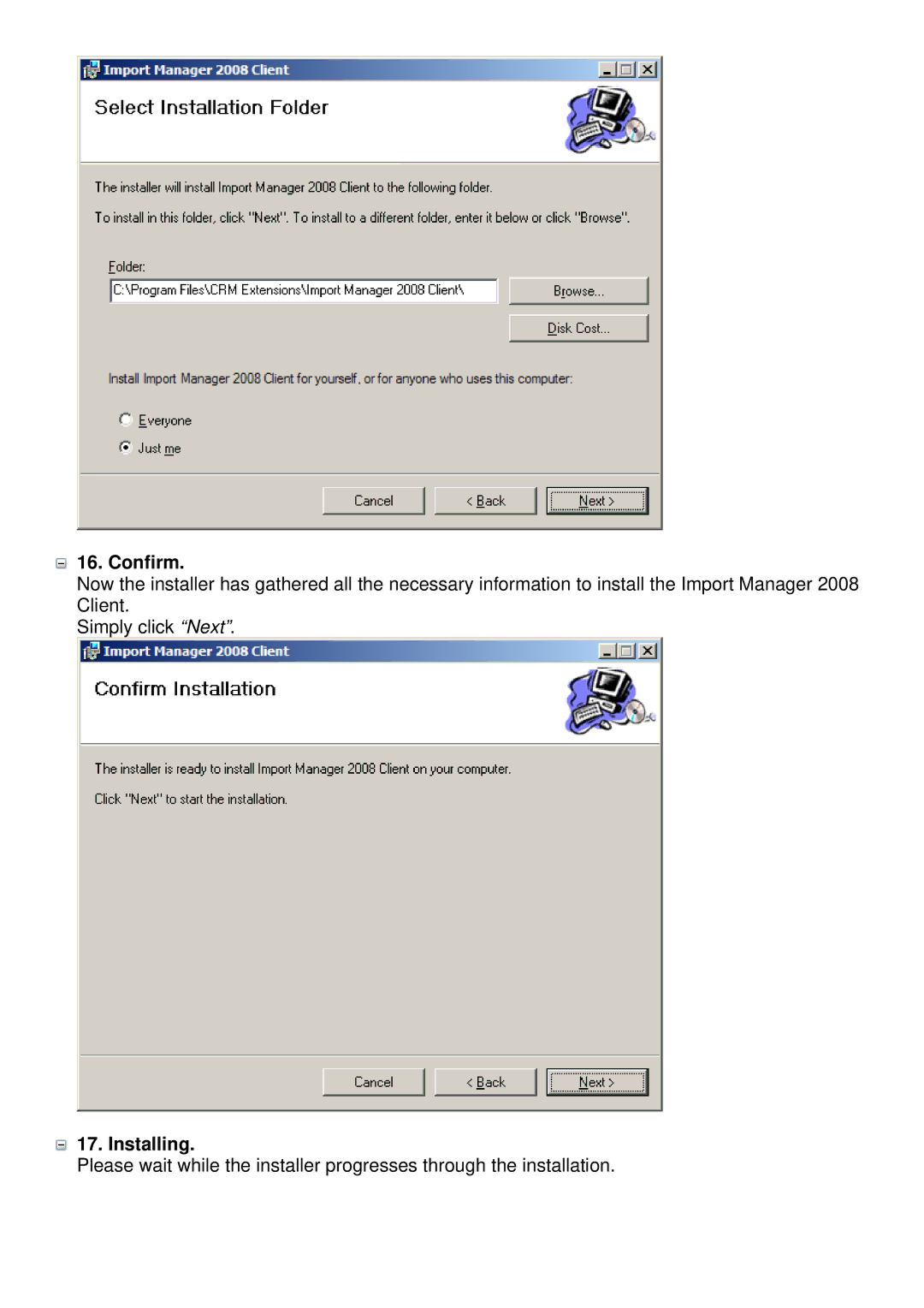 Microsoft C360 manual Confirm, Installing 