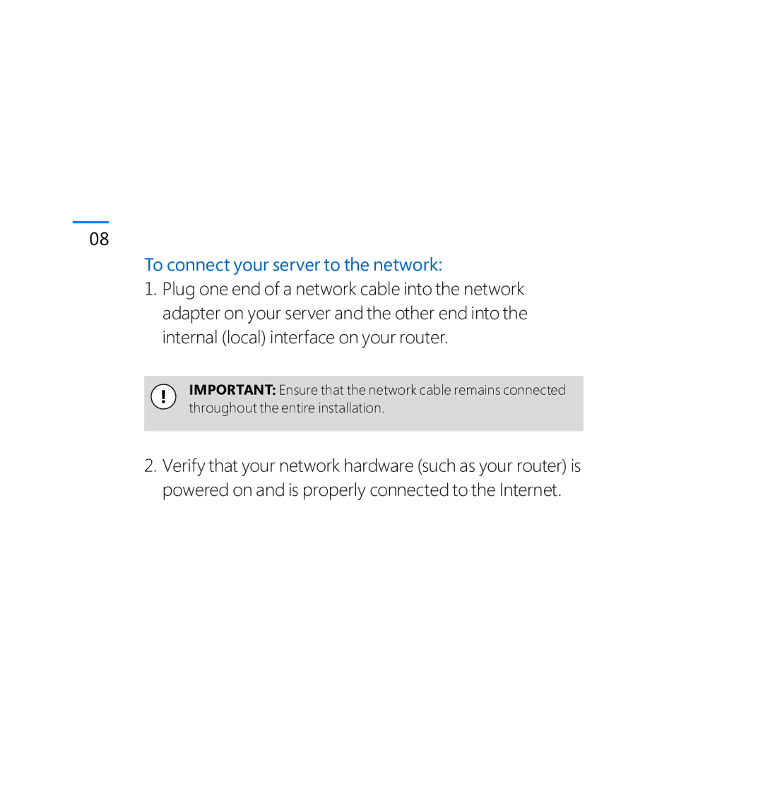 Microsoft CCQ00128, 2VG00202 quick start To connect your server to the network 