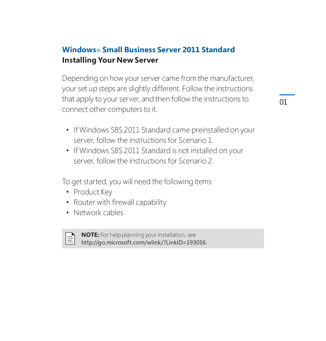 Microsoft 2VG00202, CCQ00128 quick start Windows Small Business Server 2011 Standard, Installing Your New Server 