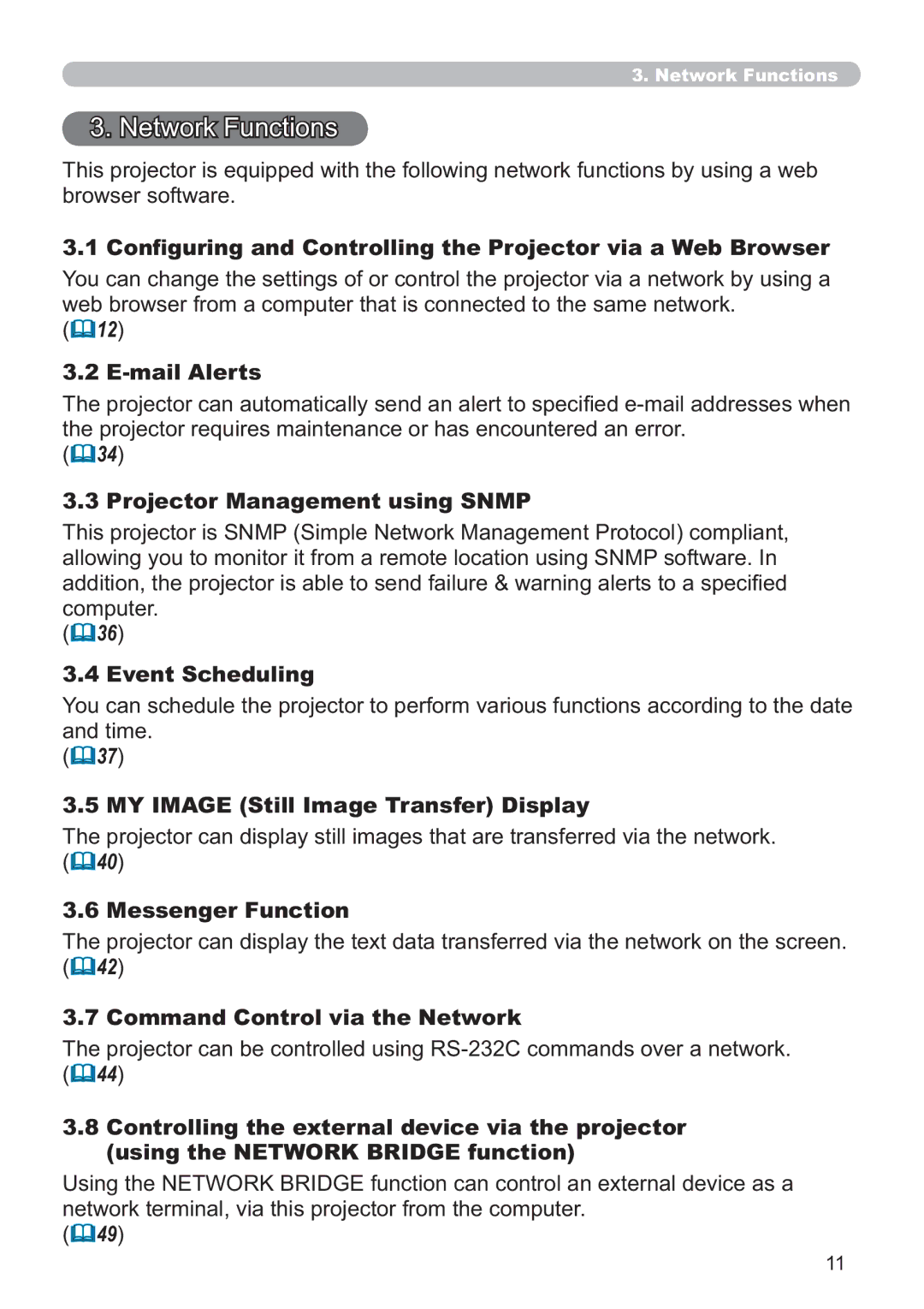 Microsoft CP-D31N Conﬁguring and Controlling the Projector via a Web Browser, Mail Alerts, Projector Management using Snmp 