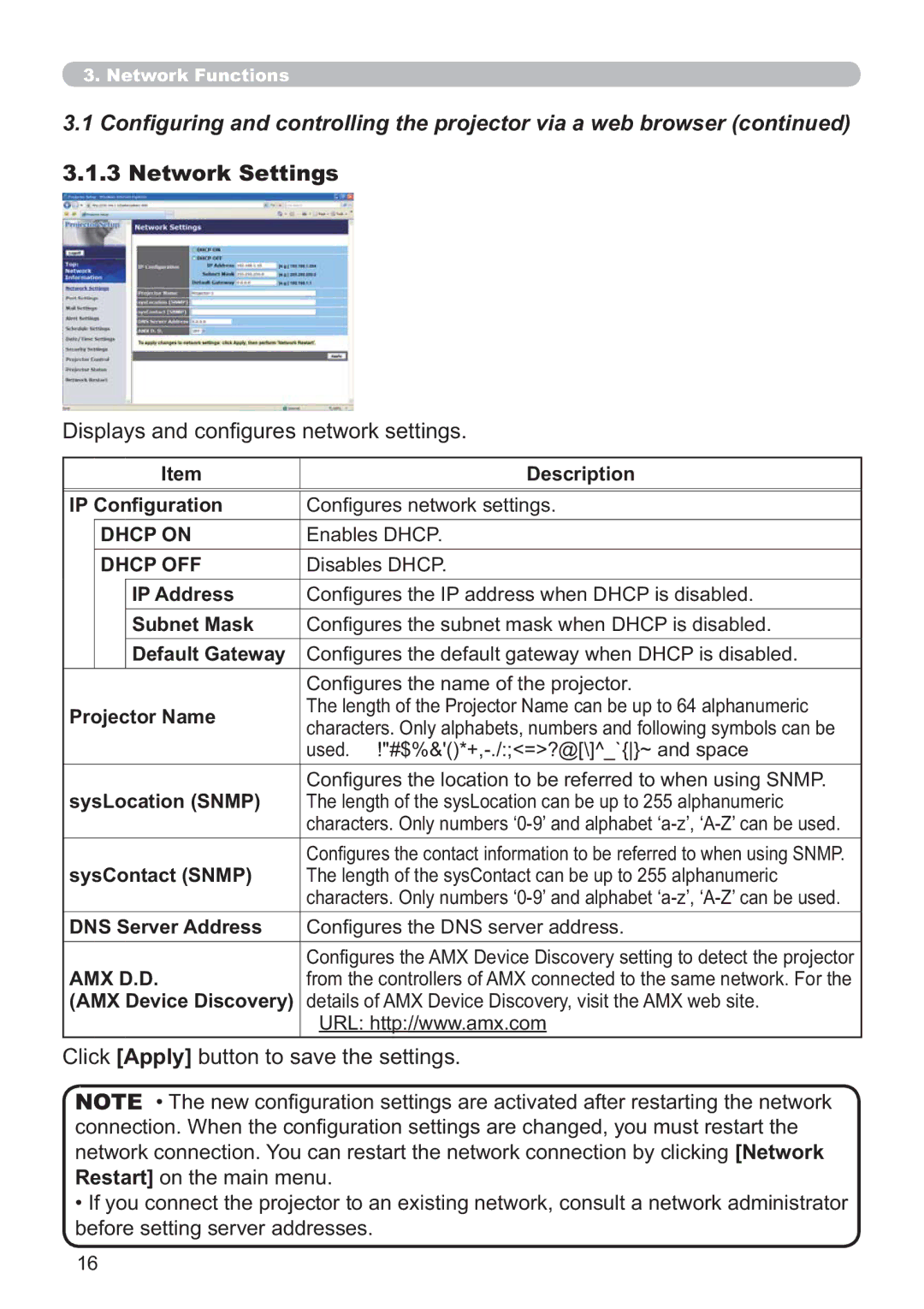 Microsoft CP-D31N user manual Displays and conﬁgures network settings 