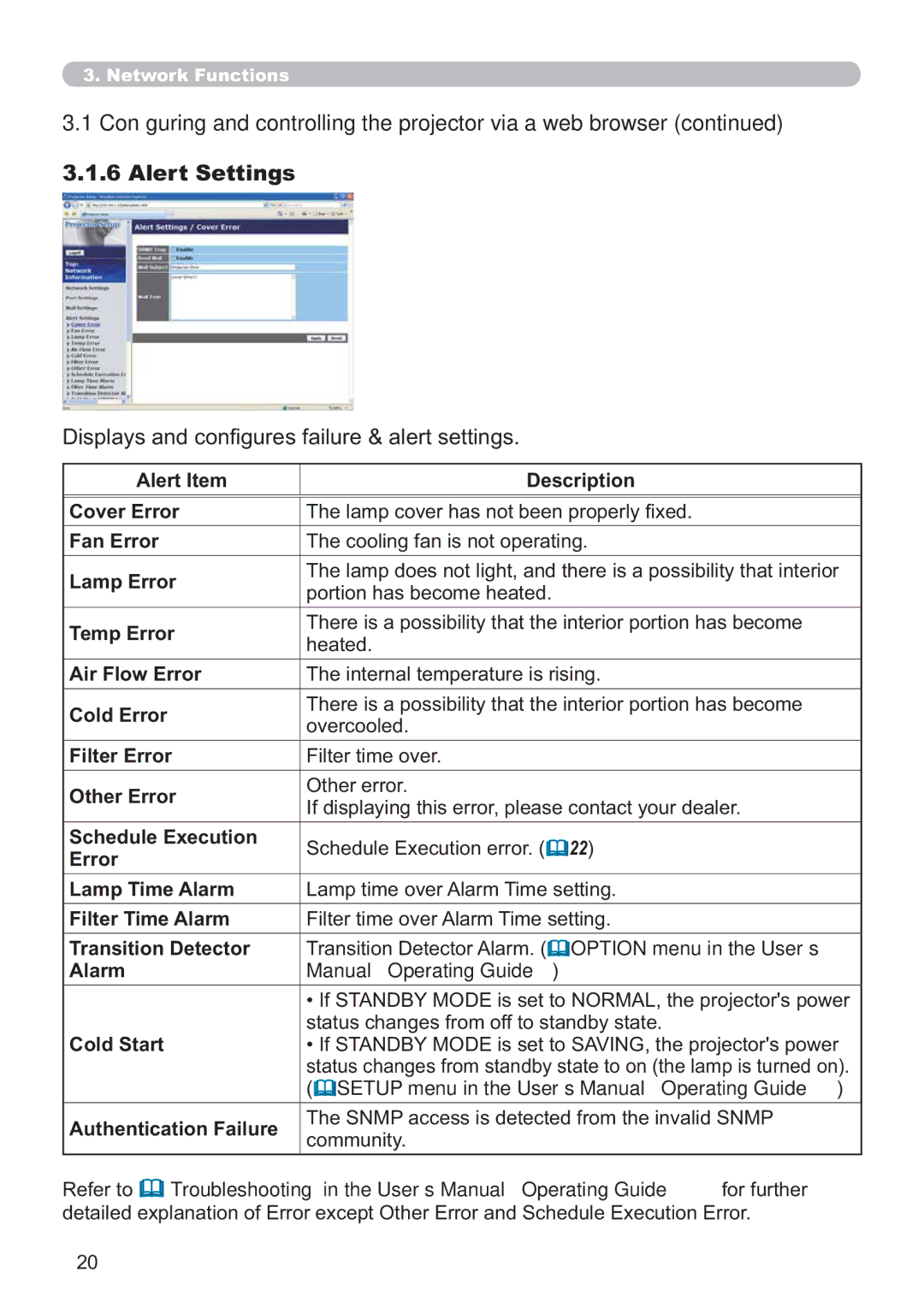 Microsoft CP-D31N user manual Alert Settings, Displays and conﬁgures failure & alert settings, Alarm, Cold Start 