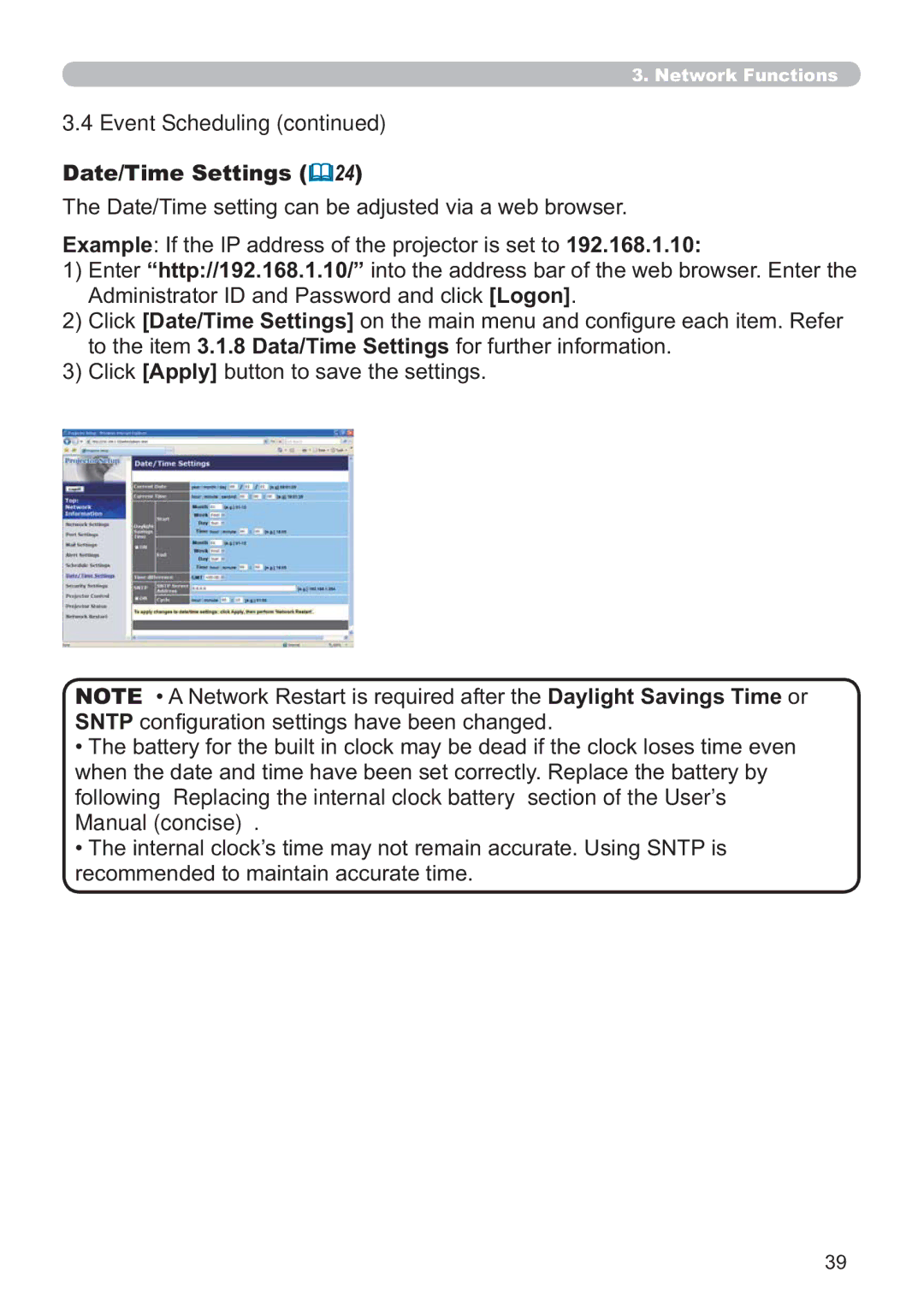 Microsoft CP-D31N user manual Date/Time Settings 