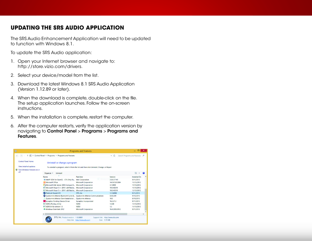 Microsoft CT14T-B0, CT15T-B0, CT15T-B1, CT15-A5, CT15-A4, CT14-A4, CA24T-B0, CA27-A4, CA24T-B1 Updating the SRS Audio Application 