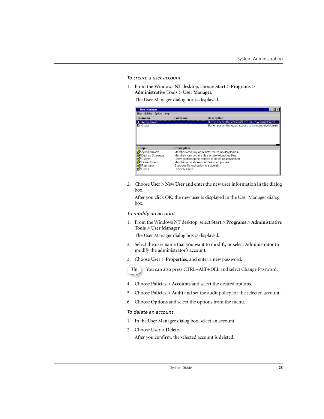 Microsoft DHA025600 manual User Manager dialog box, select an account, After you confirm, the selected account is deleted 