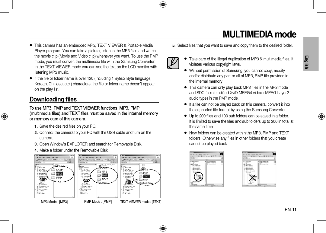 Microsoft Digital Camera user manual Multimedia mode, Downloading ﬁles, EN-11 