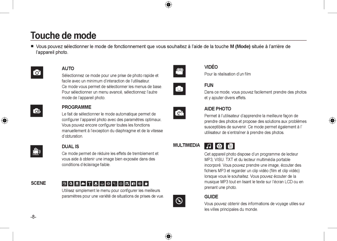 Microsoft Digital Camera user manual Touche de mode, Pour la réalisation d’un ﬁlm 