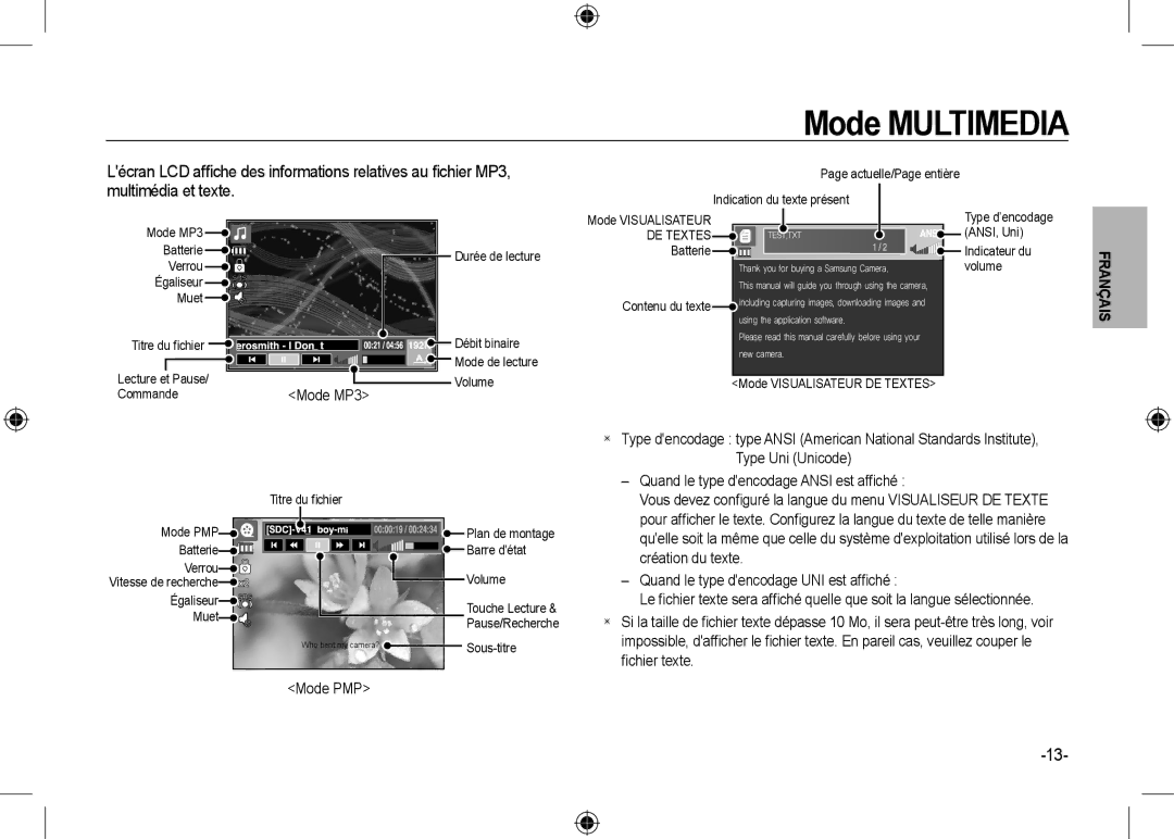 Microsoft Digital Camera user manual Mode MP3, Mode PMP 