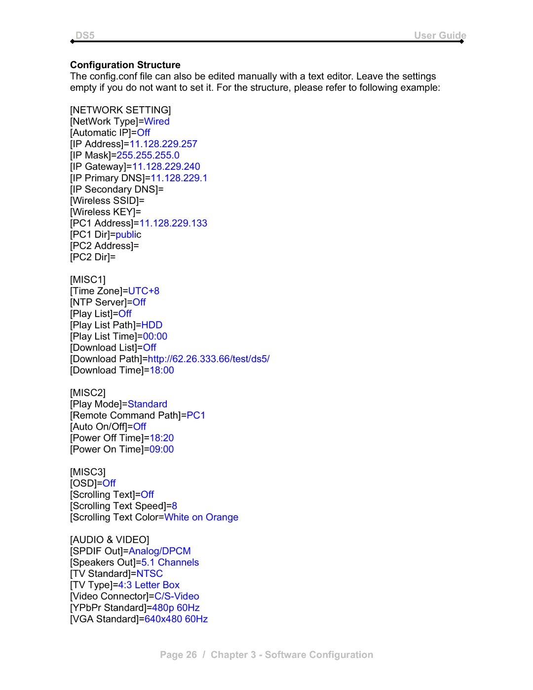 Microsoft DS5 manual Configuration Structure, Network Setting 