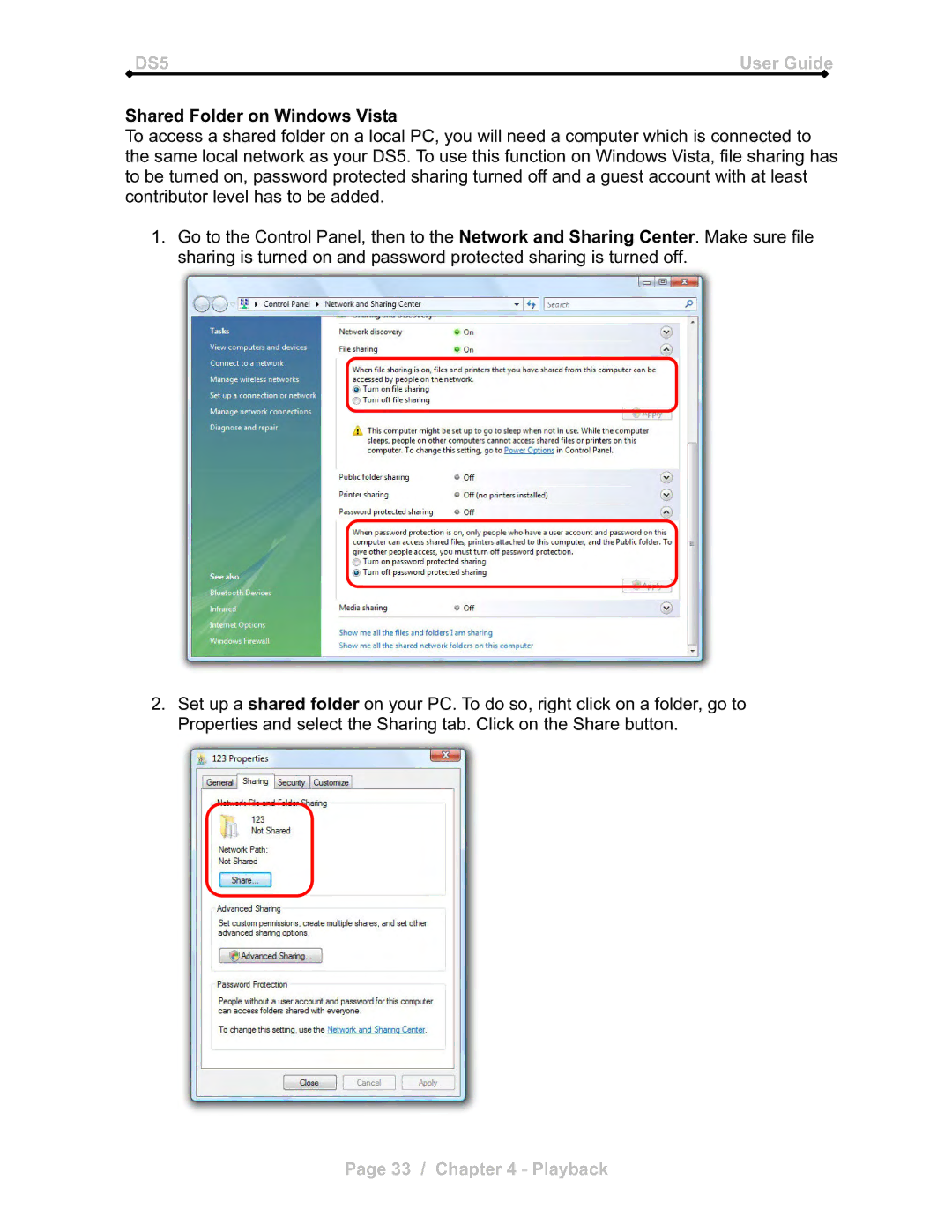 Microsoft DS5 manual Shared Folder on Windows Vista 