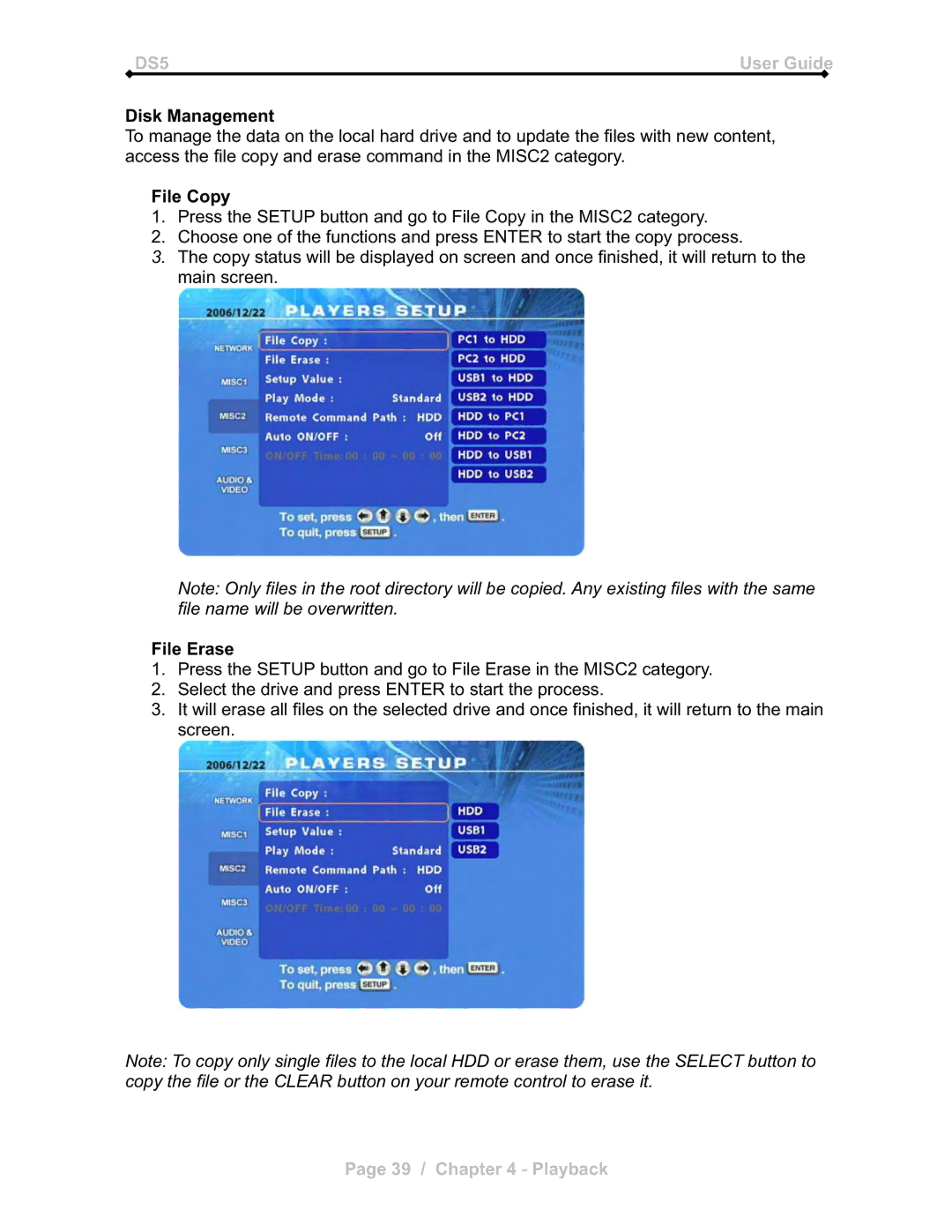 Microsoft DS5 manual Disk Management, File Copy, File Erase 