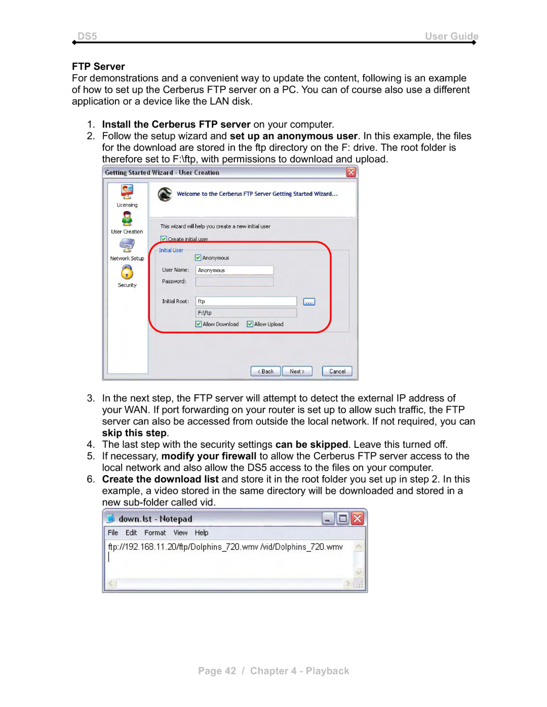 Microsoft DS5 manual FTP Server, Install the Cerberus FTP server on your computer 