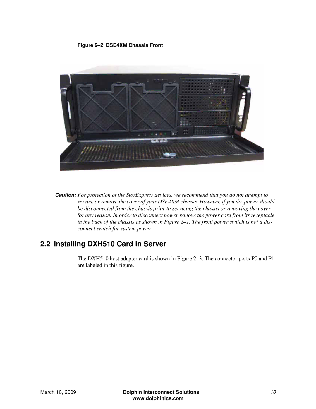 Microsoft DSE4XM2, DSE4XM1 manual Installing DXH510 Card in Server, DSE4XM Chassis Front 