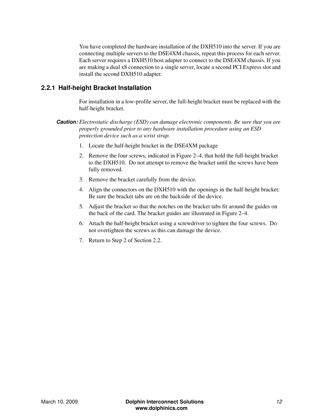 Microsoft DSE4XM2, DSE4XM1 manual Half-height Bracket Installation 