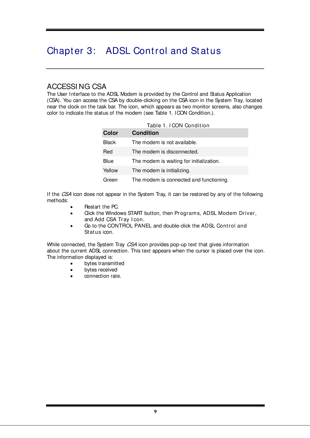 Microsoft EA900 manual Adsl Control and Status, Accessing CSA 