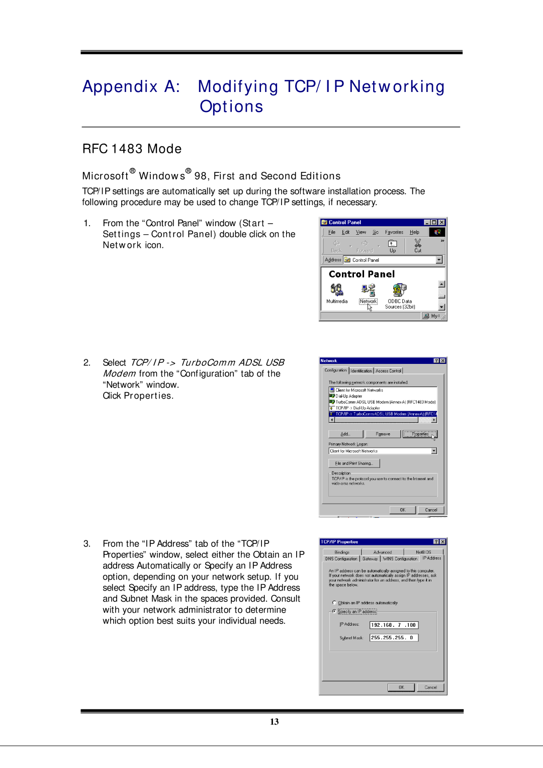 Microsoft EA900 manual Appendix a Modifying TCP/IP Networking Options, RFC 1483 Mode 