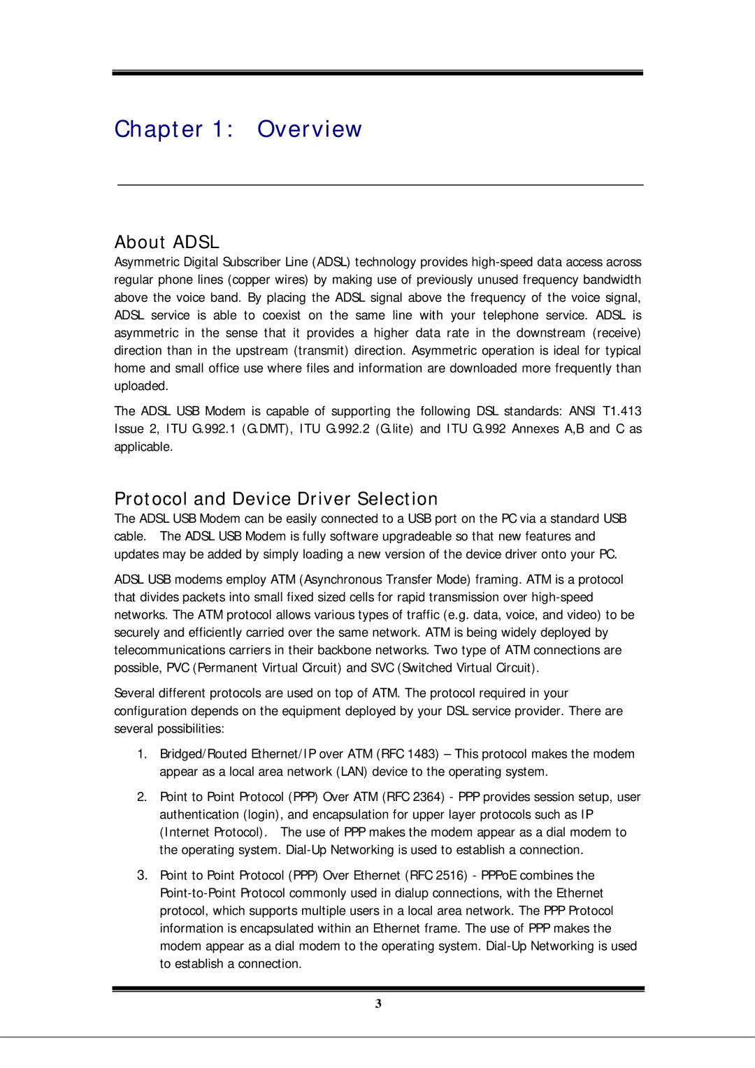 Microsoft EA900 manual Overview, About Adsl, Protocol and Device Driver Selection 