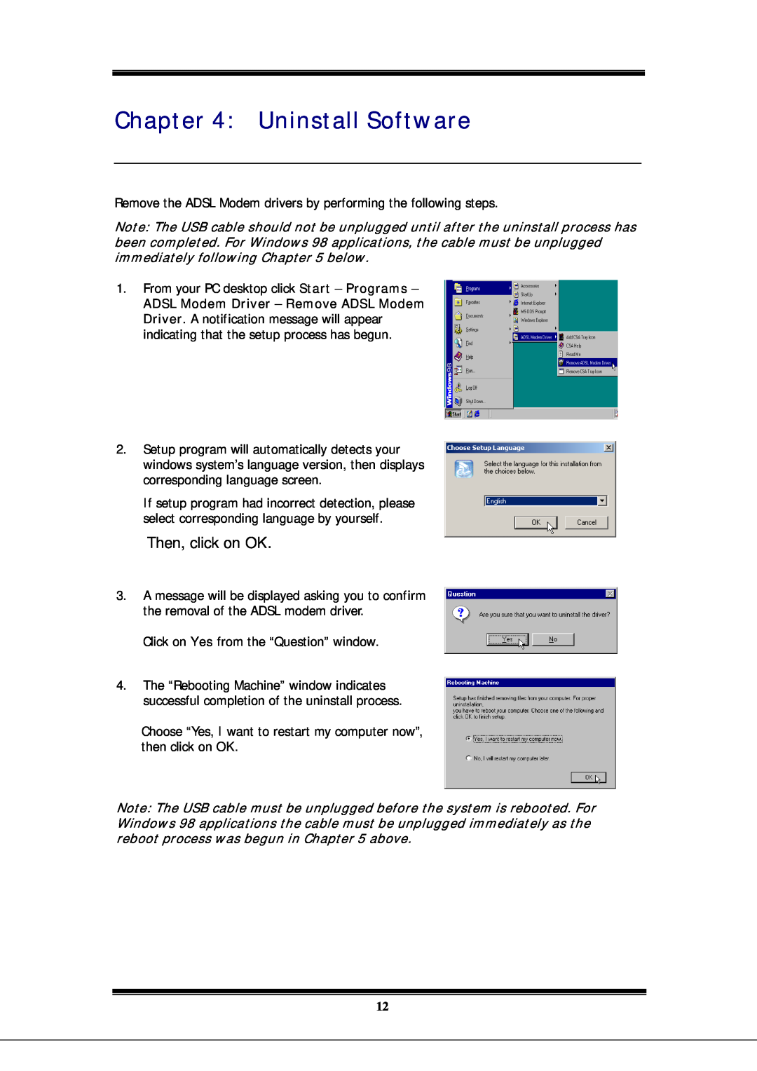Microsoft EA900 manual Uninstall Software, Then, click on OK 