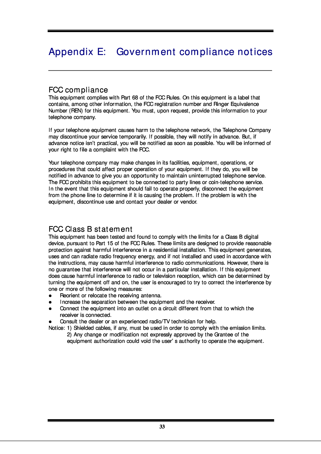 Microsoft EA900 manual Appendix E Government compliance notices, FCC compliance, FCC Class B statement 
