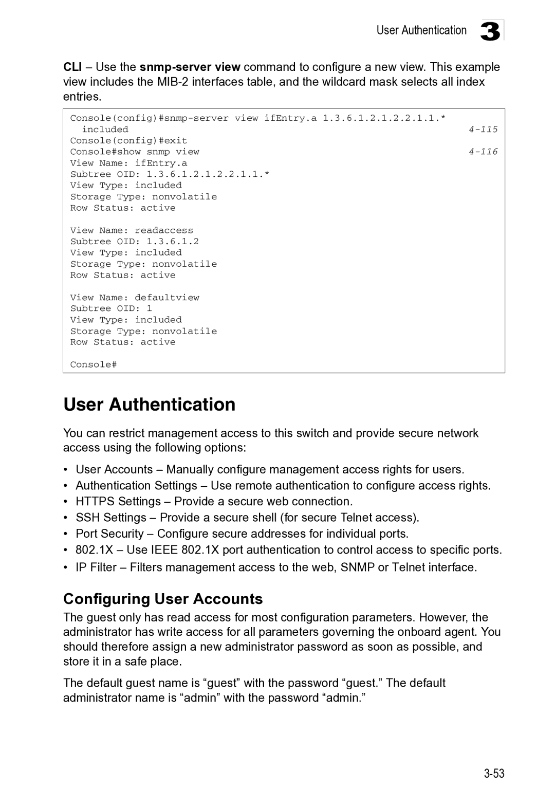 Microsoft ES4649, ES4625 manual User Authentication, Configuring User Accounts, 115 