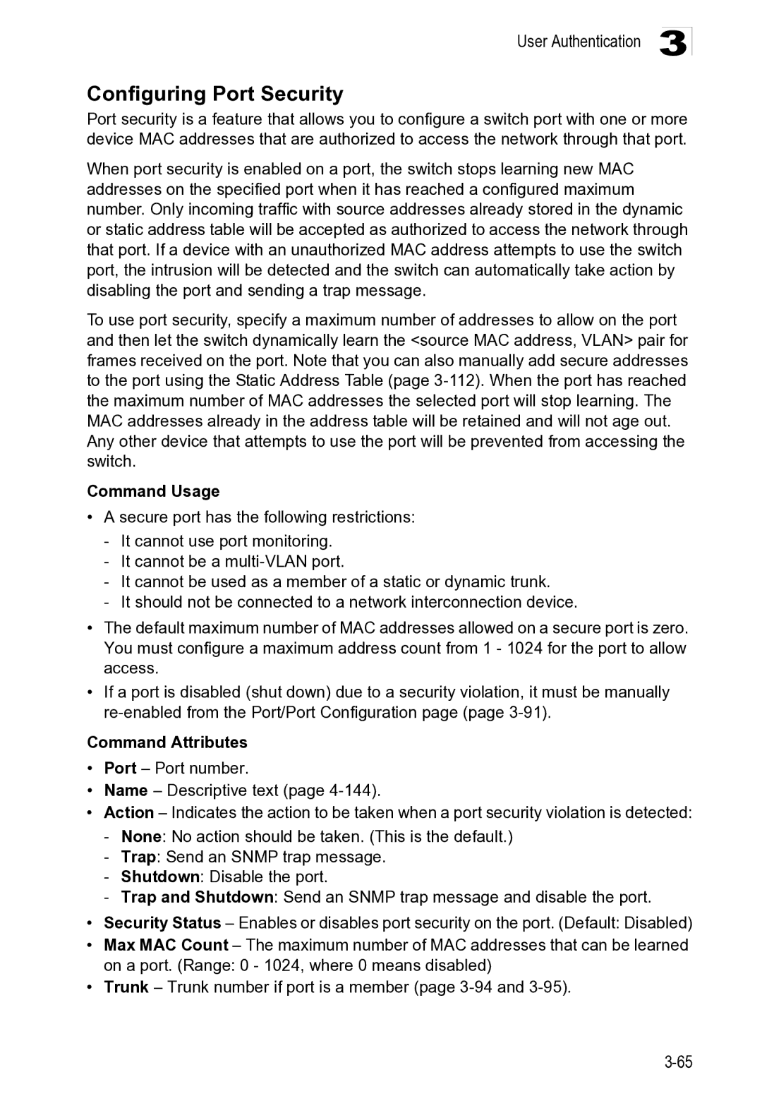 Microsoft ES4649, ES4625 manual Configuring Port Security 