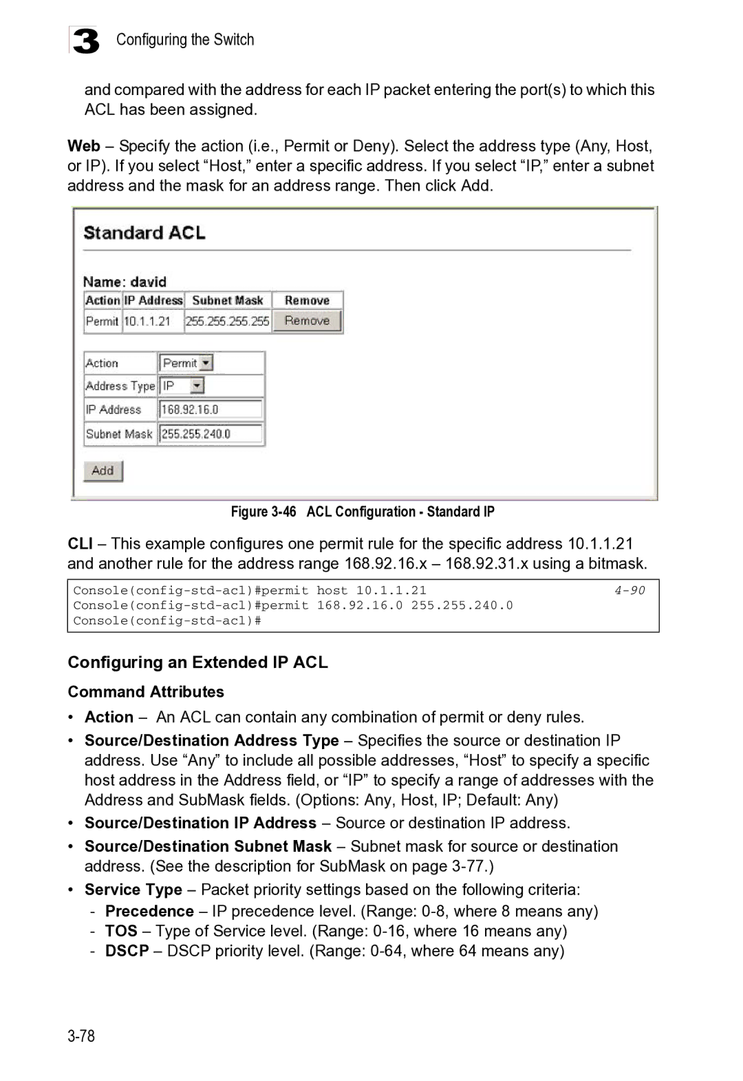 Microsoft ES4625, ES4649 manual Configuring an Extended IP ACL 