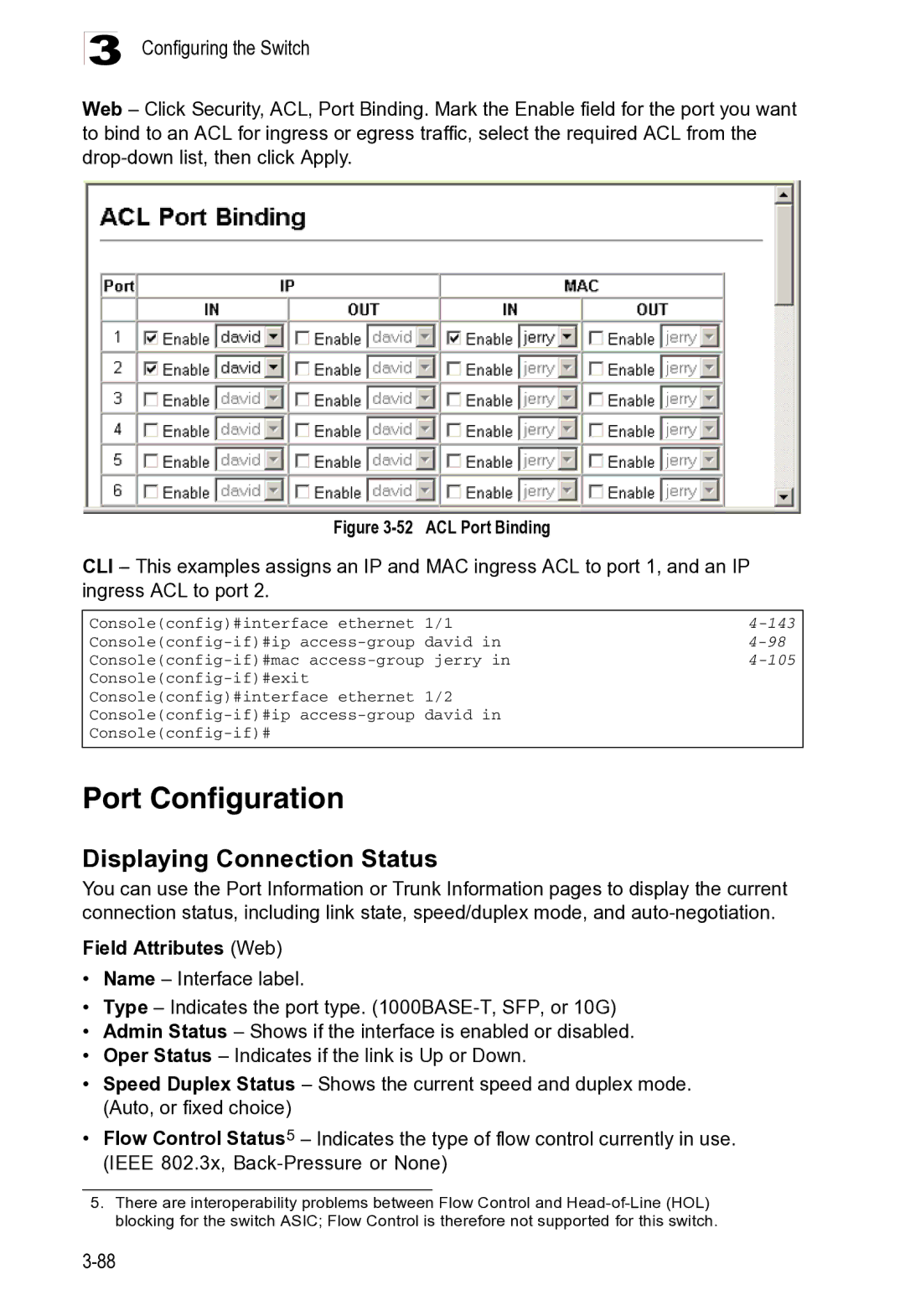 Microsoft ES4625, ES4649 manual Port Configuration, Displaying Connection Status 