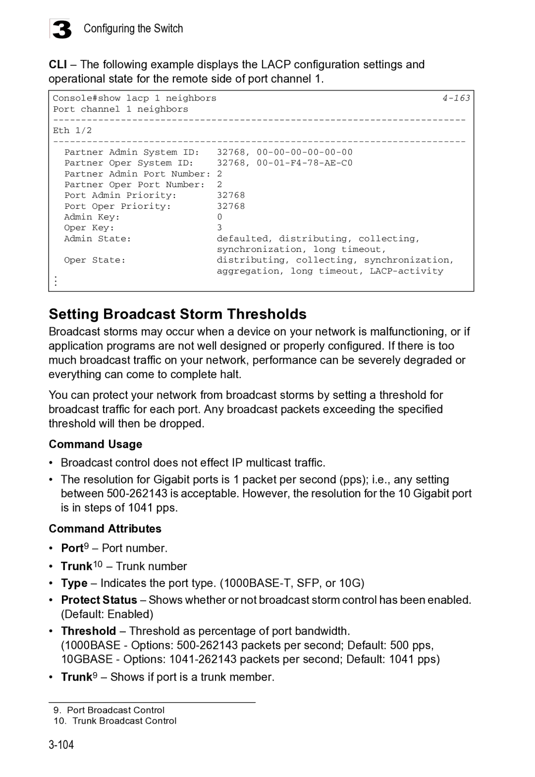 Microsoft ES4625, ES4649 manual Setting Broadcast Storm Thresholds, 104 