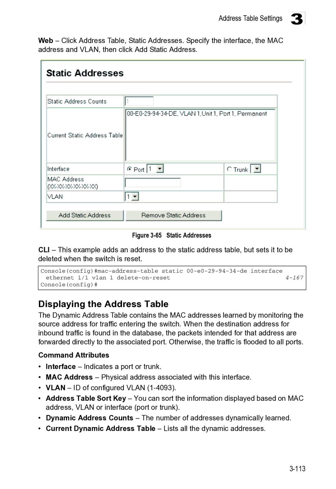 Microsoft ES4649, ES4625 manual Displaying the Address Table, 167 