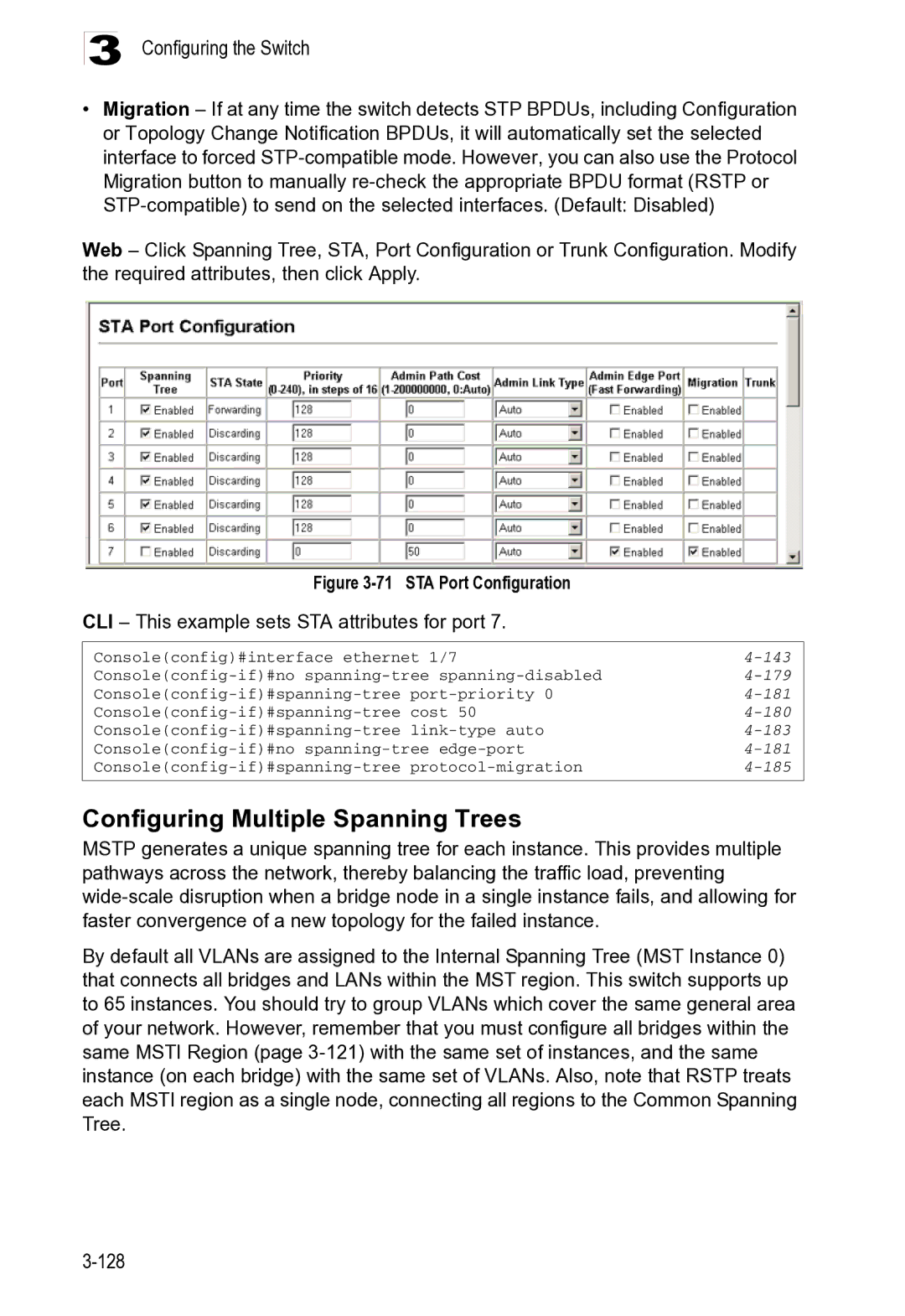 Microsoft ES4625, ES4649 manual Configuring Multiple Spanning Trees, 181, 180, 183, 185 