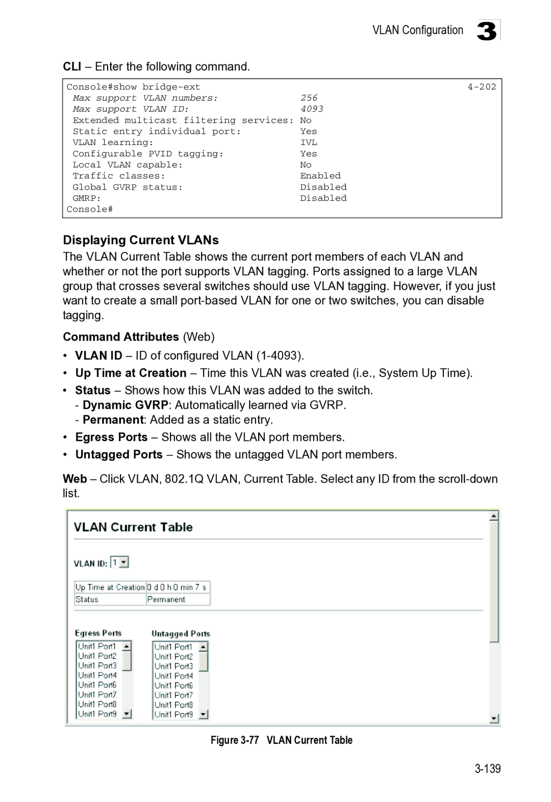 Microsoft ES4649 Vlan Configuration CLI Enter the following command, Max support Vlan numbers 256 Max support Vlan ID 4093 