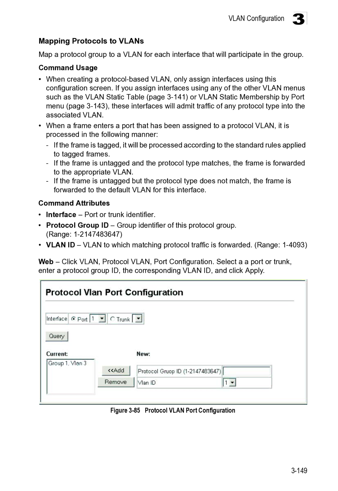 Microsoft ES4649, ES4625 manual Vlan Configuration Mapping Protocols to VLANs, Protocol Vlan Port Configuration 