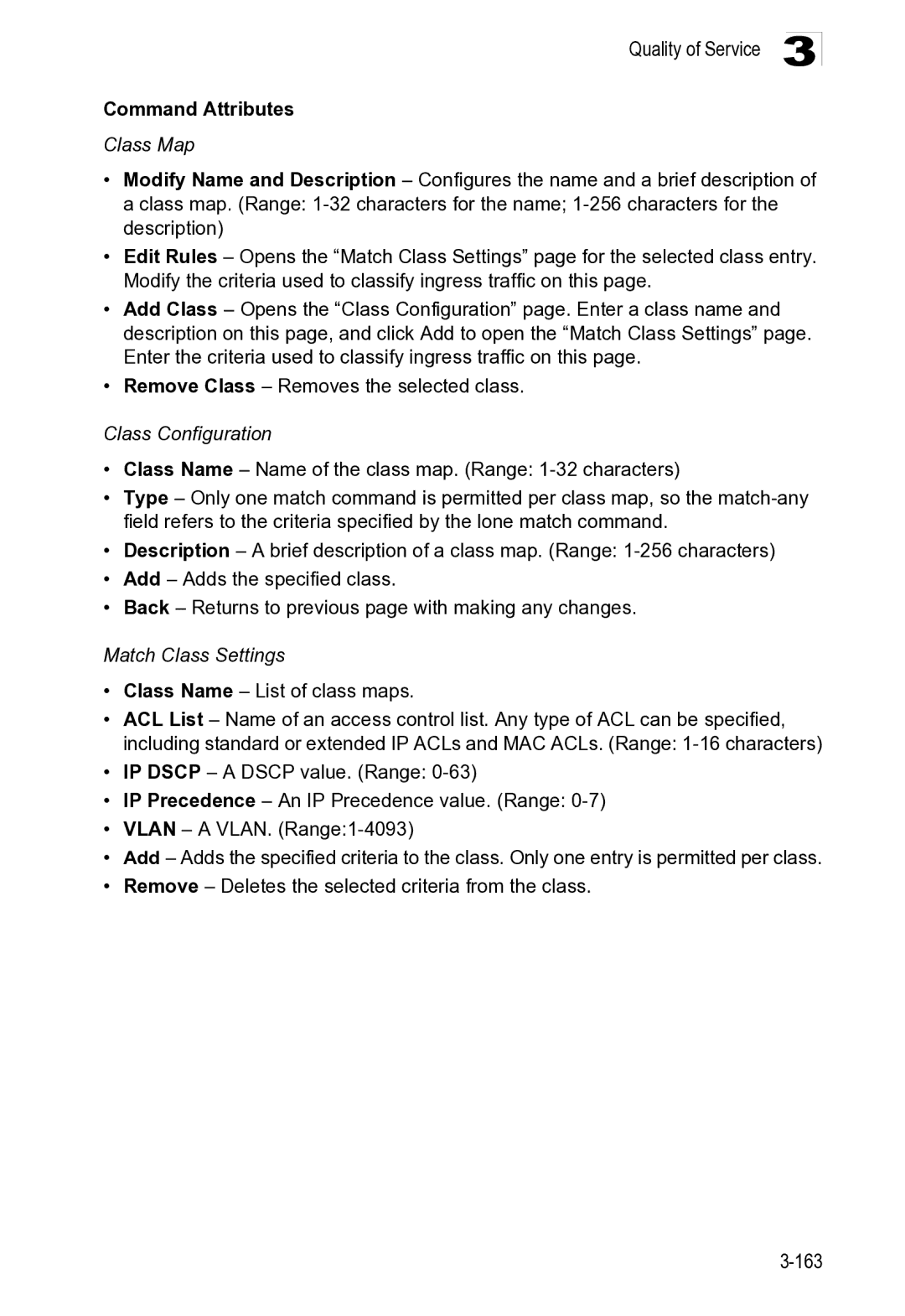 Microsoft ES4649, ES4625 manual Class Map, Class Configuration, Match Class Settings 