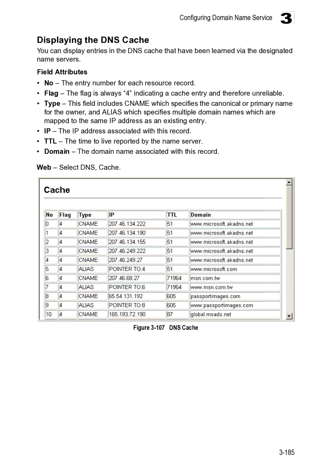 Microsoft ES4649, ES4625 manual Displaying the DNS Cache 