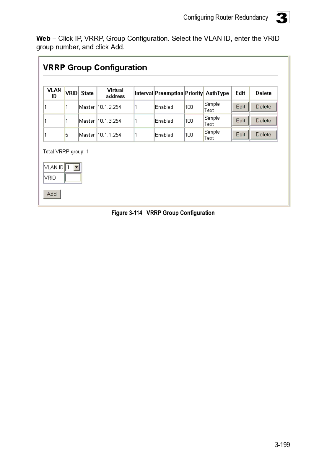 Microsoft ES4649, ES4625 manual Vrrp Group Configuration 