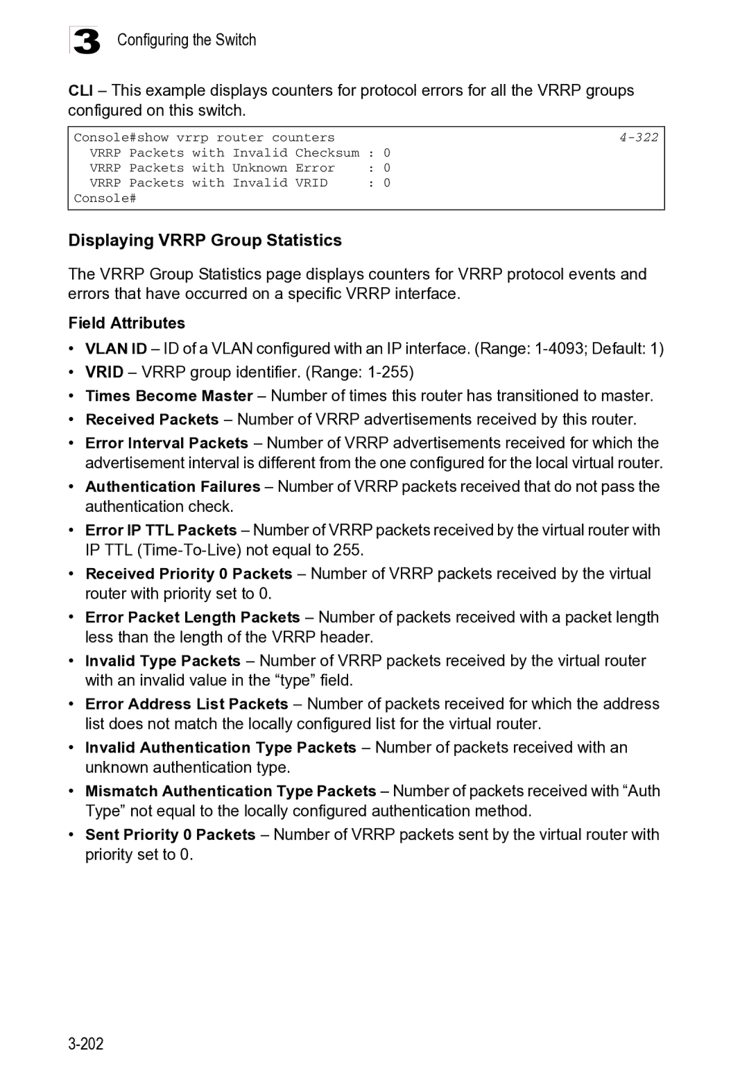 Microsoft ES4625, ES4649 manual Displaying Vrrp Group Statistics, 322 