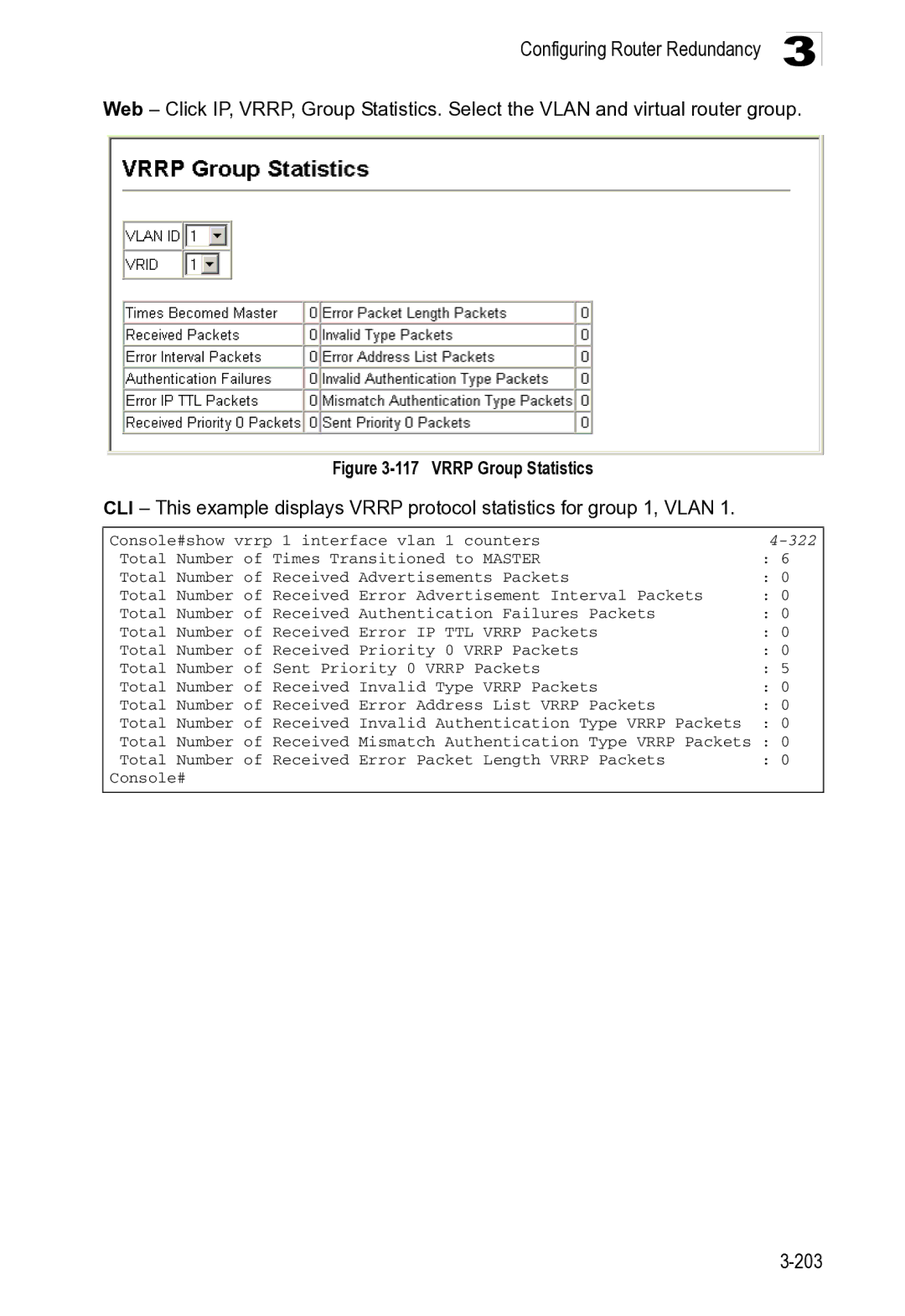 Microsoft ES4649, ES4625 manual Console#show vrrp 1 interface vlan 1 counters 