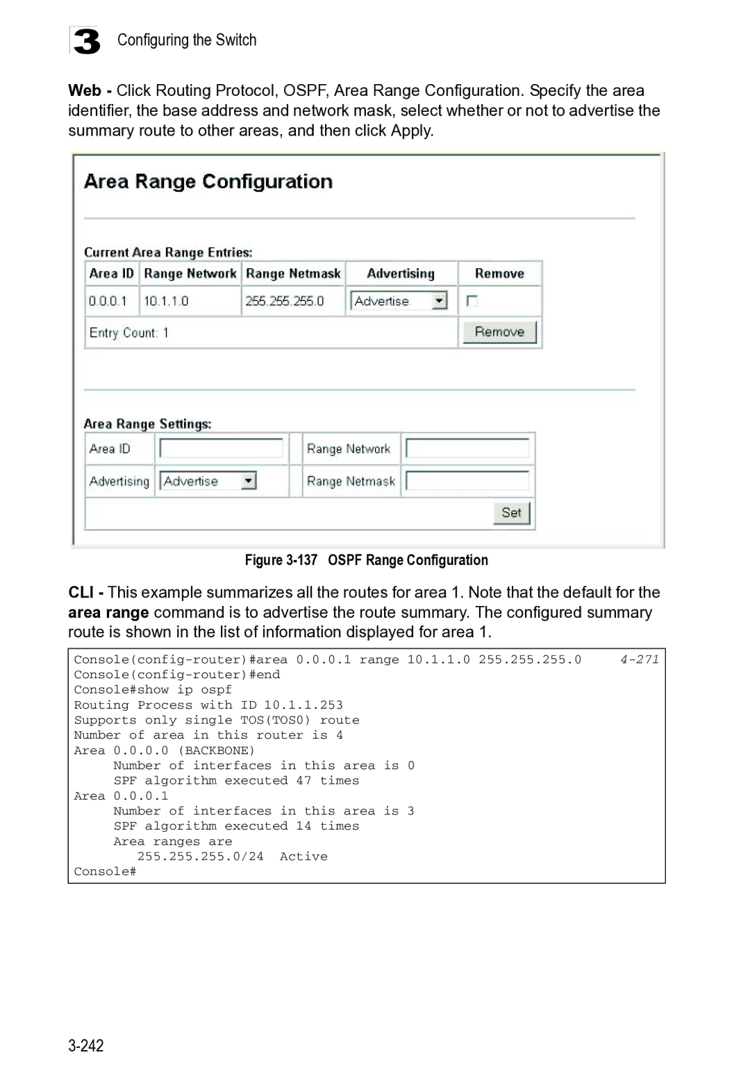 Microsoft ES4625, ES4649 manual Consoleconfig-router#area 0.0.0.1 range 10.1.1.0 