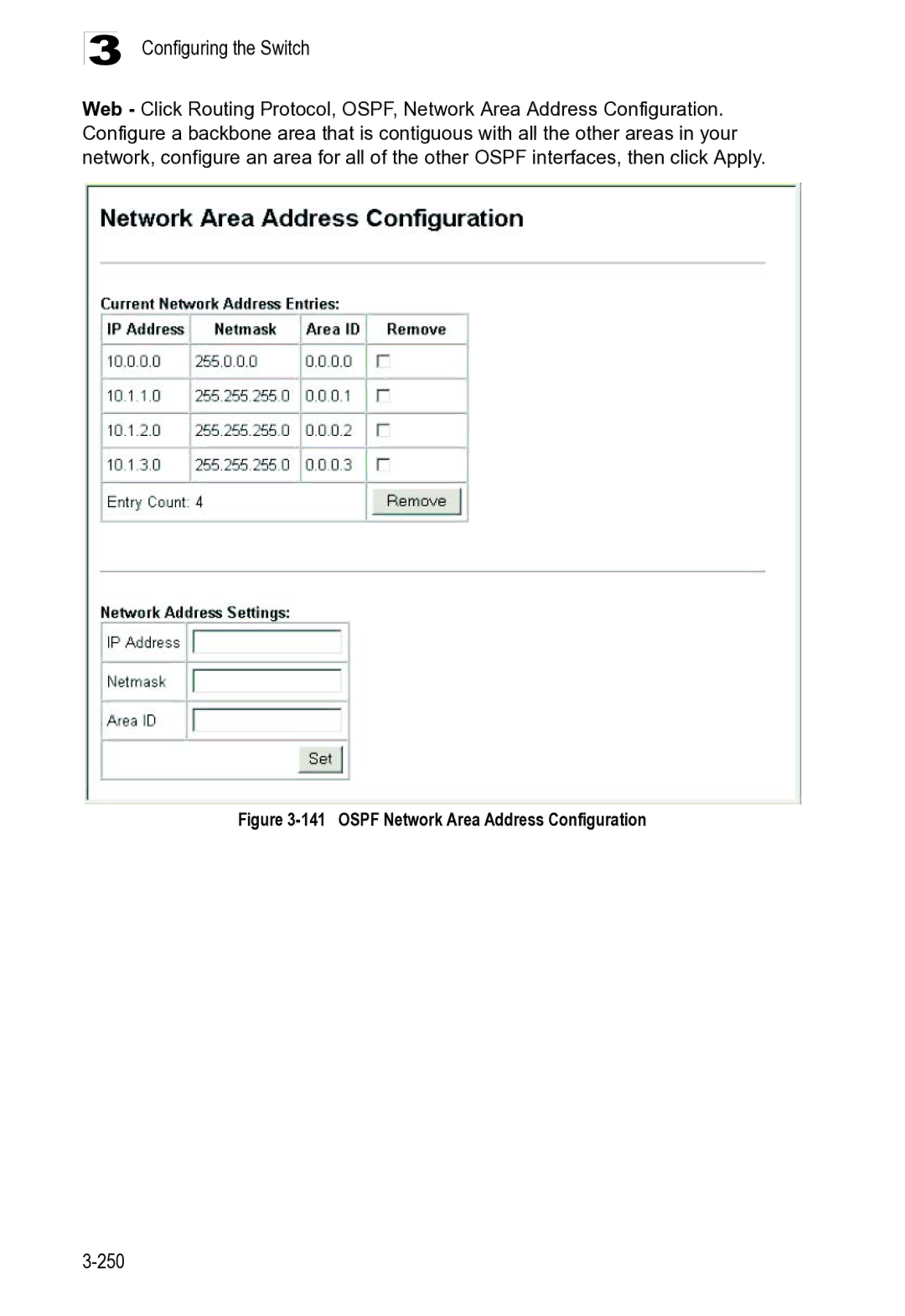 Microsoft ES4625, ES4649 manual Ospf Network Area Address Configuration 