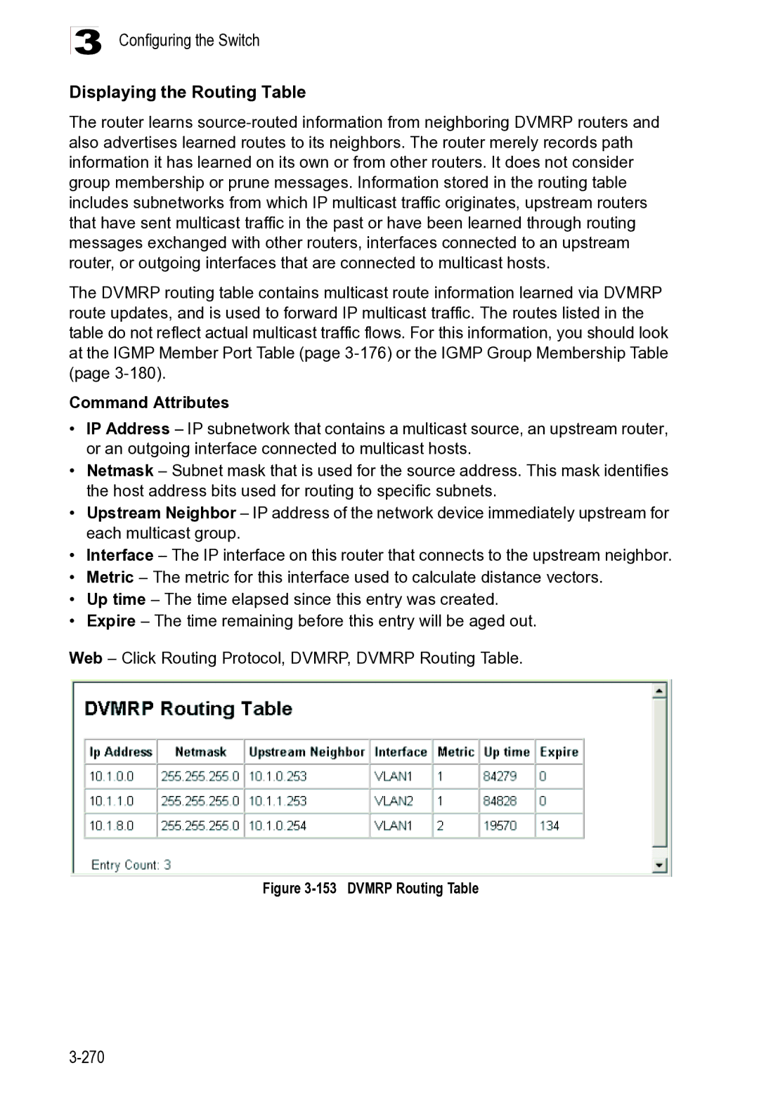 Microsoft ES4625, ES4649 manual Configuring the Switch Displaying the Routing Table, Dvmrp Routing Table 