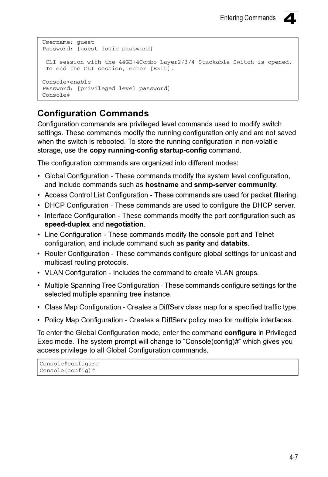 Microsoft ES4649, ES4625 manual Configuration Commands 