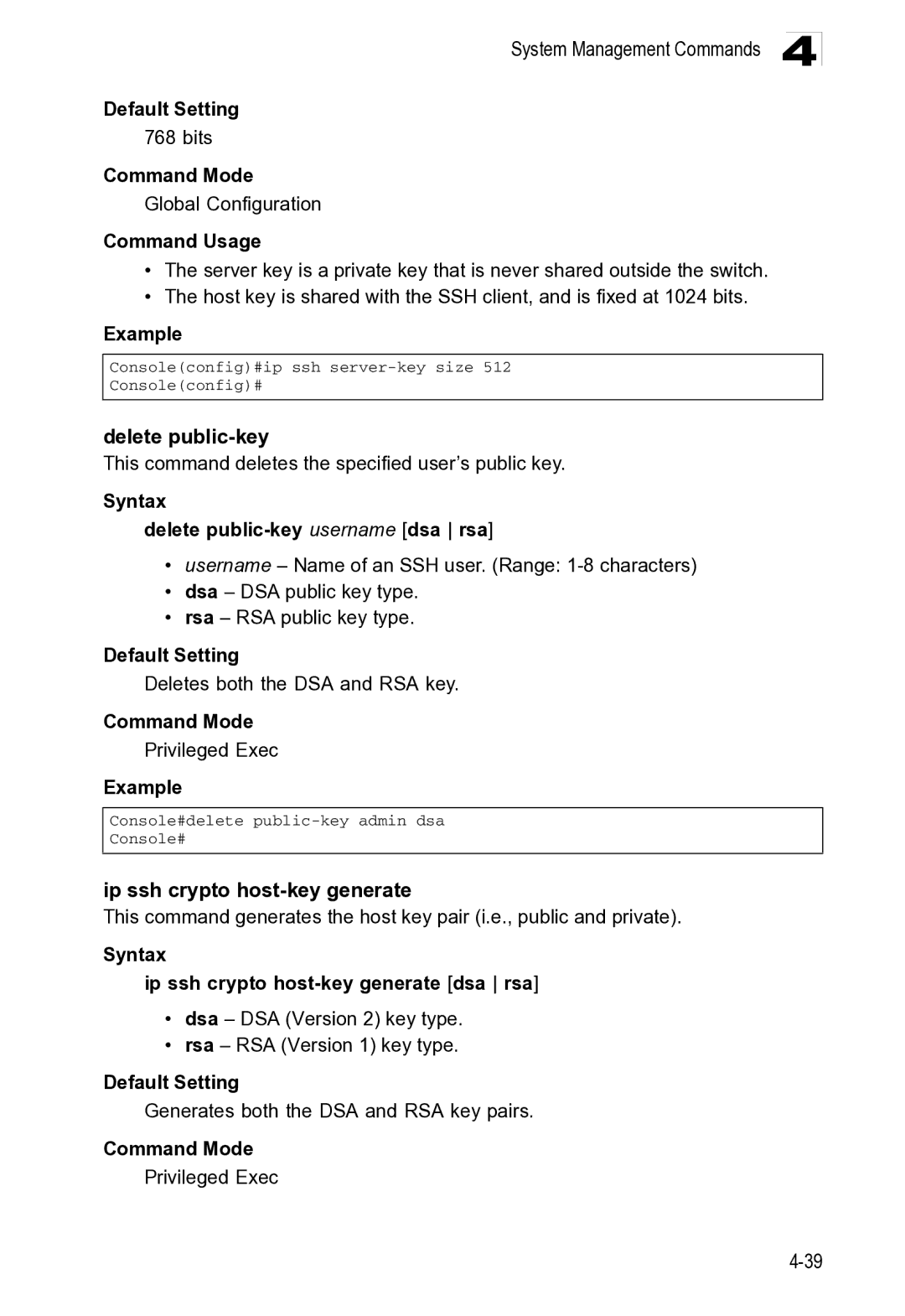 Microsoft ES4649, ES4625 manual Consoleconfig#ip ssh server-key size 