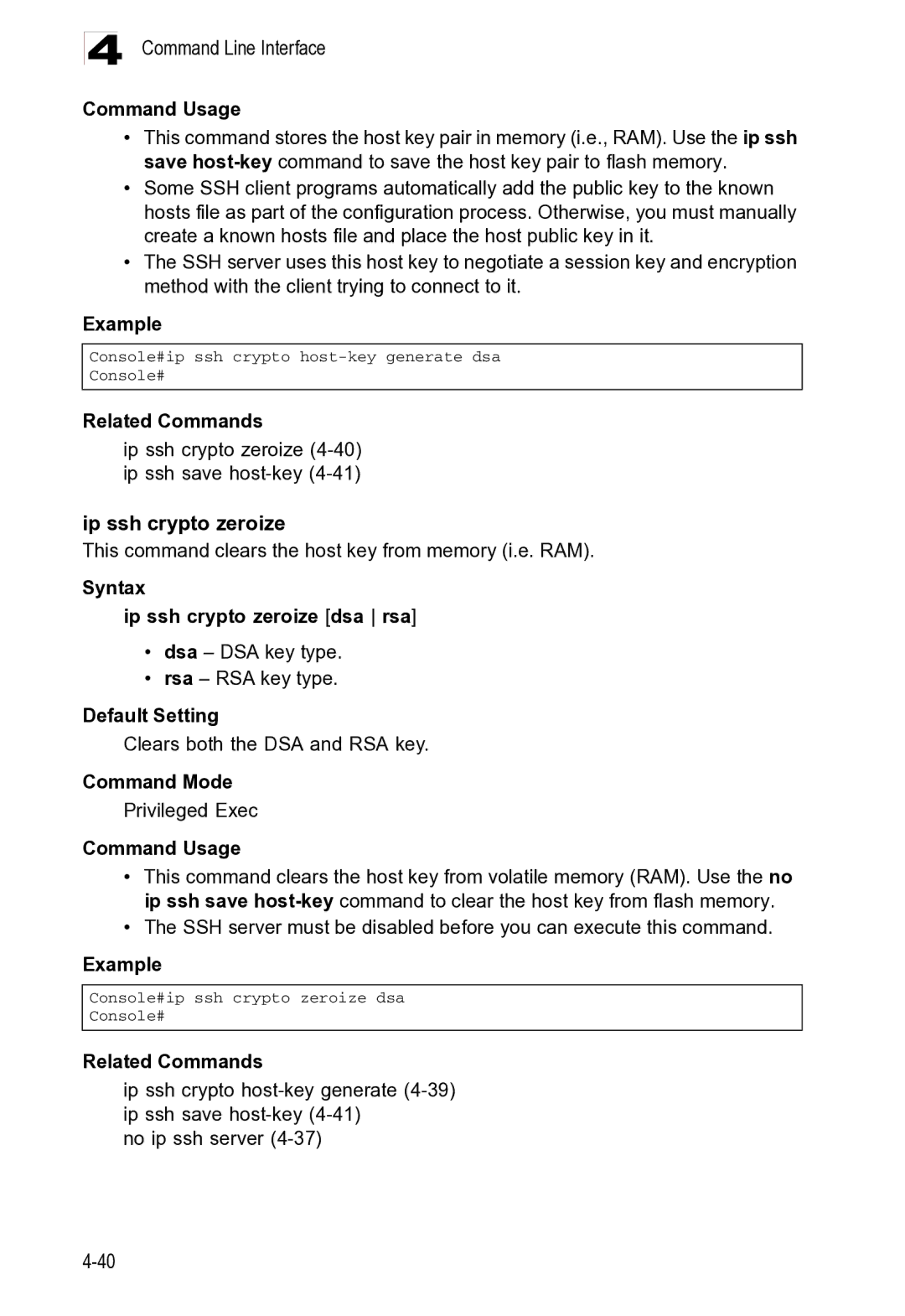 Microsoft ES4625, ES4649 manual Console#ip ssh crypto host-key generate dsa 