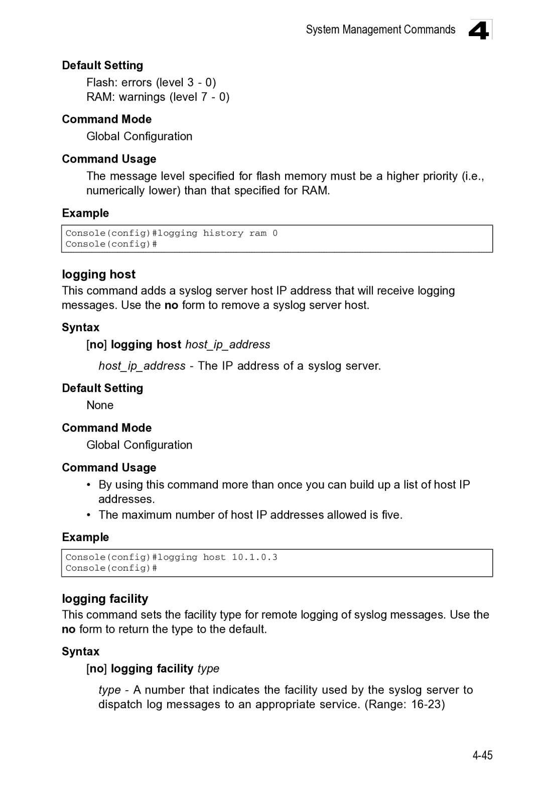 Microsoft ES4649, ES4625 manual Consoleconfig#logging host 